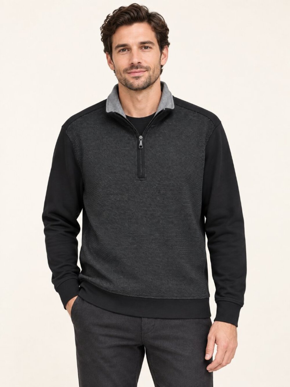 Ted Baker Men’s Medium Black Textured Quarter Zip Pullover Sweater